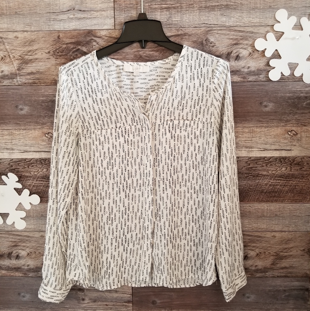 Loft white  feather print button down blouse